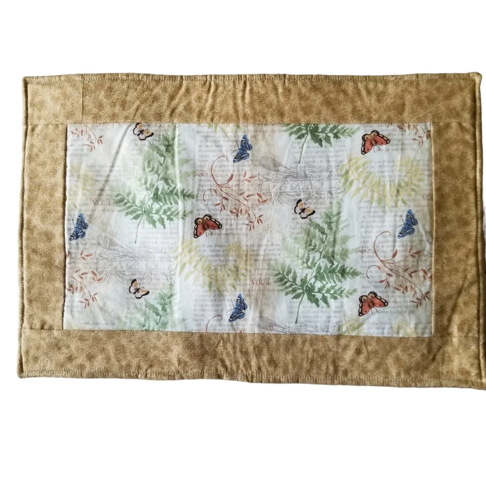 4 Handmade Reversible Quilted Placemats Patchwork Cottagecore Spring Butterflies